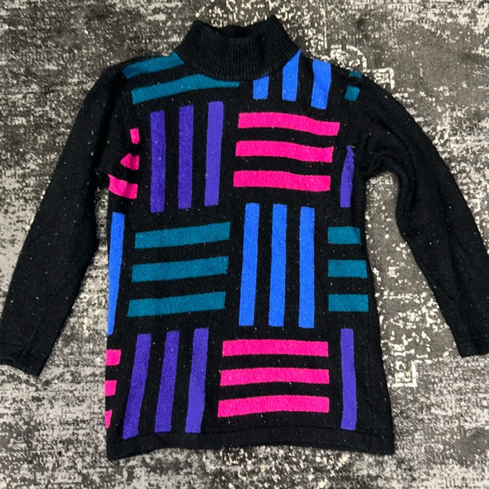 Vintage Boundary Waters Turtleneck Black Sweater With Design Women’s Small